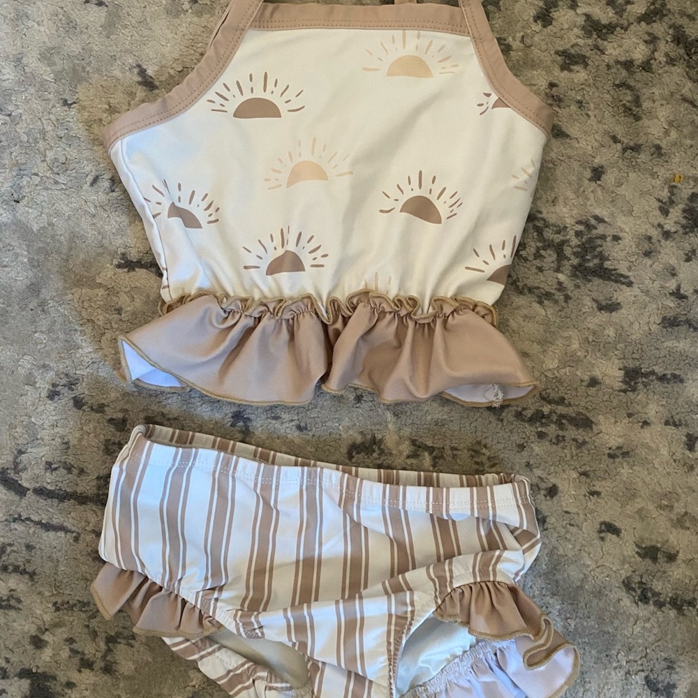 Indie Blue Kids Bikini Set - Cream and Tan